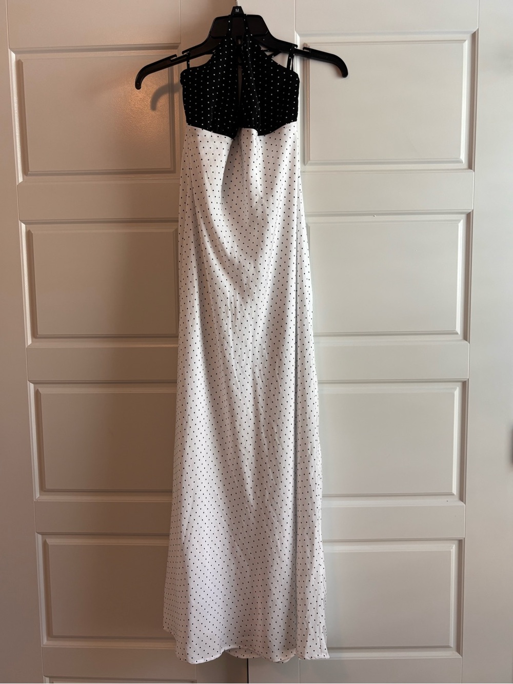 Black and White Polka Dot Halter Maxi Dress